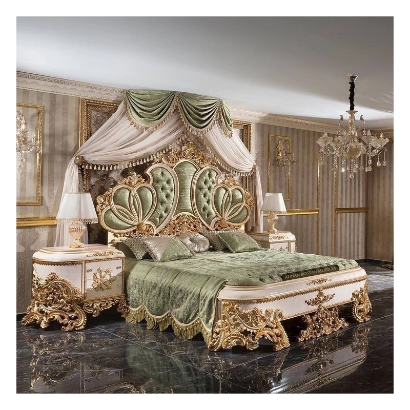 Classic carved bed with hand-painted accents Mulyoharjo Furniture Wholesale