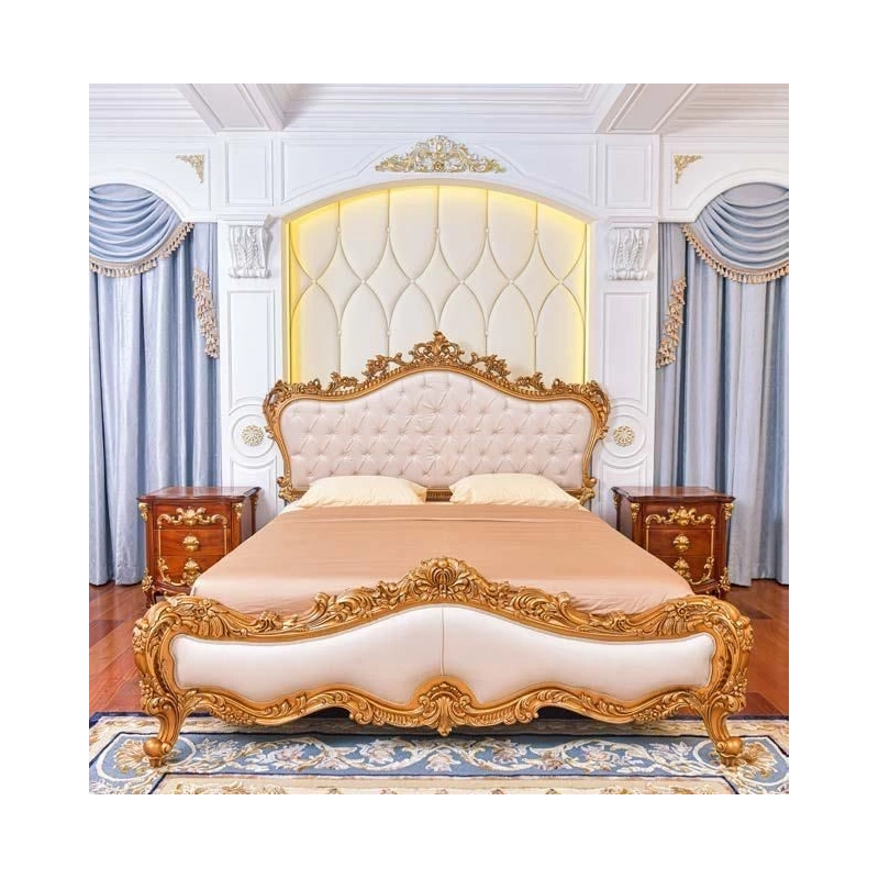 Elegant painted bed in carved furniture style Mulyoharjo Furniture Manufacturer