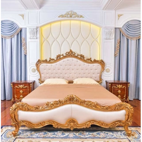 Elegant painted bed in carved furniture style Mulyoharjo Furniture Manufacturer