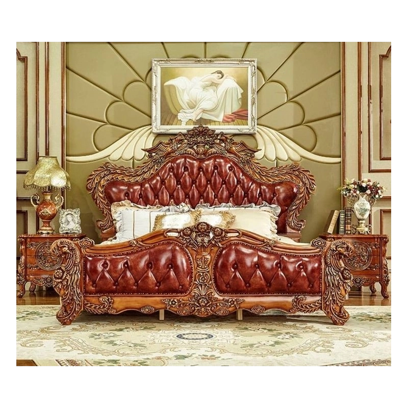 Painted classic carved wooden bed Mulyoharjo Furniture Hospitality