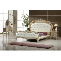 Elegant painted bed in carved furniture style Mulyoharjo Furniture Exporter