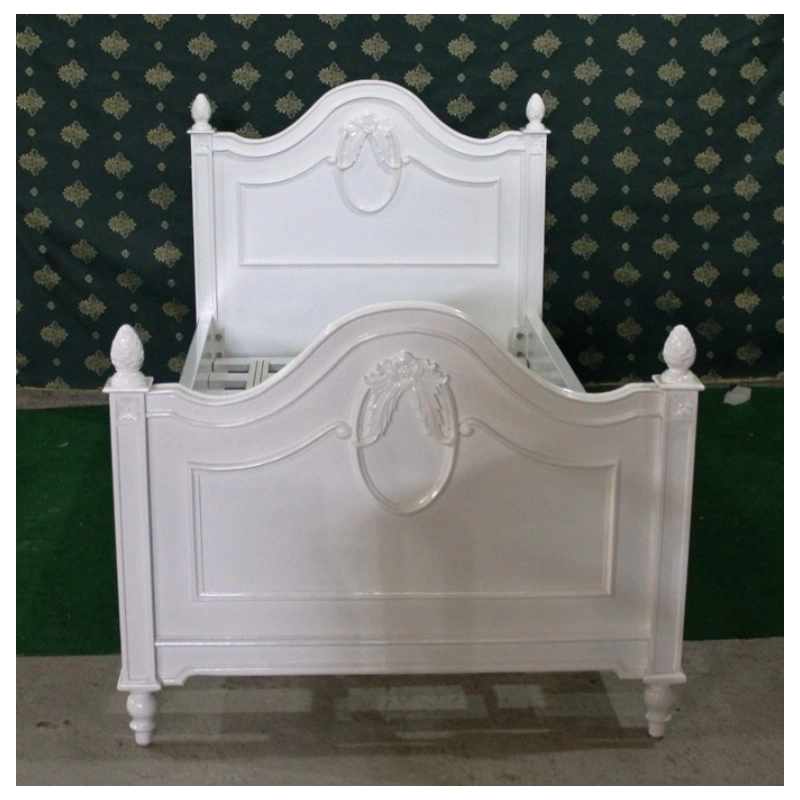 Elegant painted bed in carved furniture style Mulyoharjo Furniture Exporter