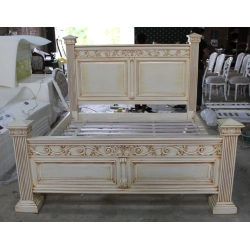 Ornate carved bed frame in classic painted finish Mulyoharjo Furniture Exporter