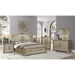 Painted carved bed classic style Mulyoharjo Furniture Hospitality