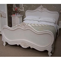 Unique carved bed frame with painted details Mulyoharjo Furniture Vila