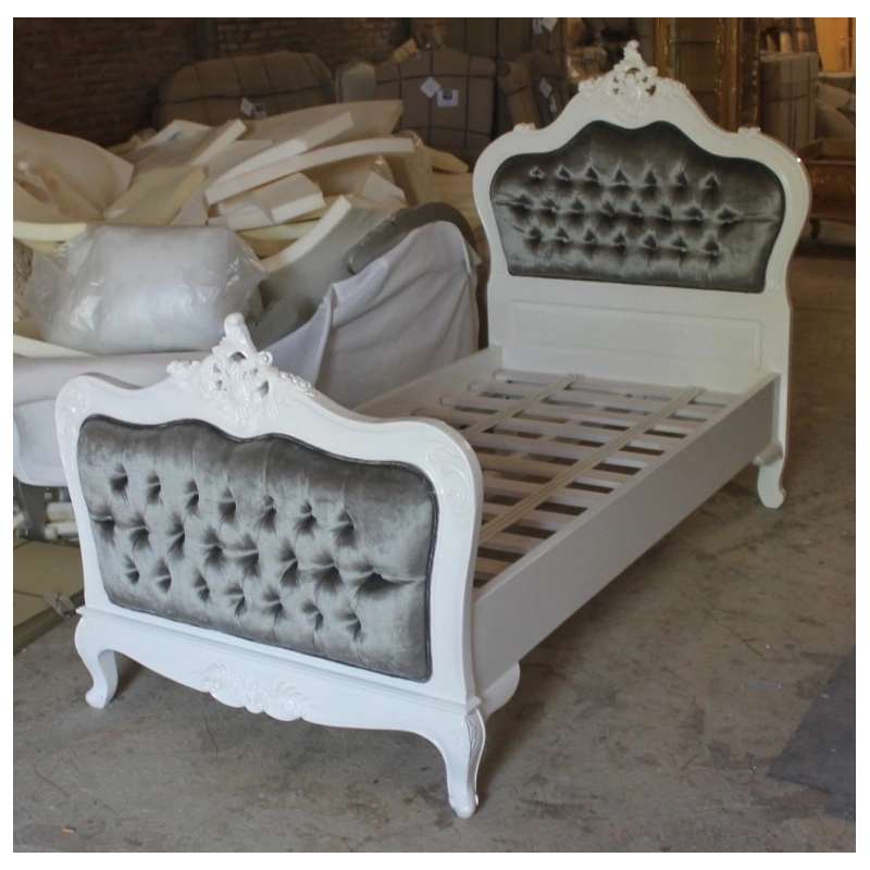 Classic painted bed with intricate carved patterns Mulyoharjo Furniture Wholesaler