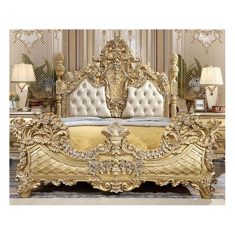 Custom hand-painted carved wooden bed Mulyoharjo Furniture Exporter