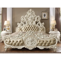 King - Elegant luxury hand-carved bed with painted design Mulyoharjo Furniture Wholesale