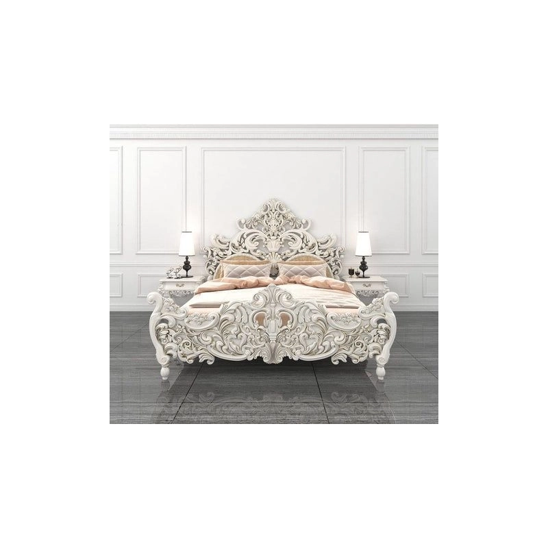 Super King - Classic painted bed with intricate carved patterns Mulyoharjo Furniture Manufacturer