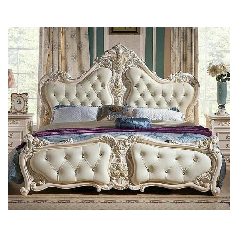 Queen - Custom luxury carved bed in classic painted style Mulyoharjo Furniture Supplier