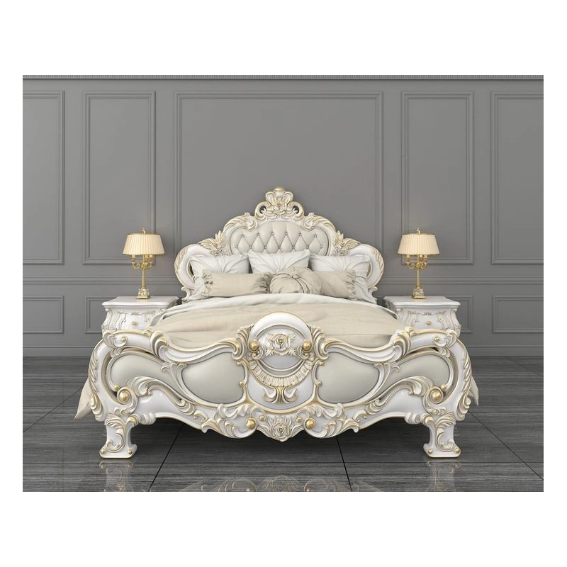 King - Luxury painted carved bed for classic interiors Mulyoharjo Furniture Project Supplier