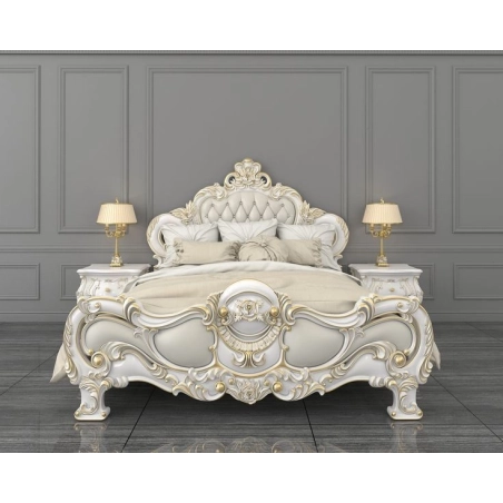 King - Luxury painted carved bed for classic interiors Mulyoharjo Furniture Project Supplier