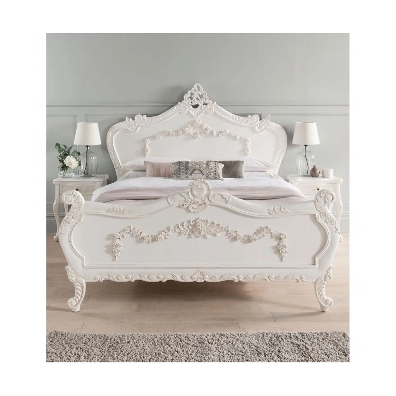King - Painted classic carved wooden bed Mulyoharjo Furniture Wholesaler