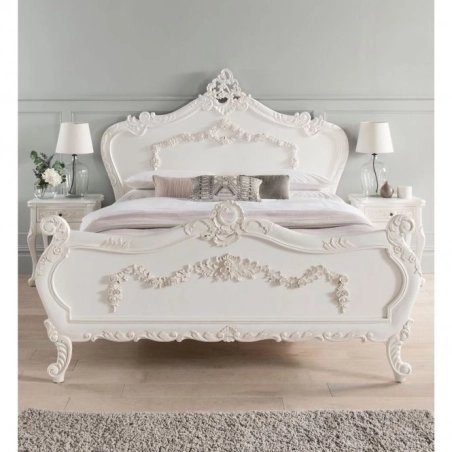 King - Painted classic carved wooden bed Mulyoharjo Furniture Wholesaler
