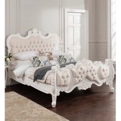 King - Classic royal carved wooden bed with painted finish Mulyoharjo Furniture Manufacturer