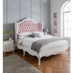 King - Luxury carved bed frame with painted design Mulyoharjo Furniture White-Labeled