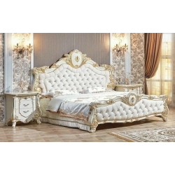 Queen - Timeless painted carved bed in classic style Mulyoharjo Furniture Exporter