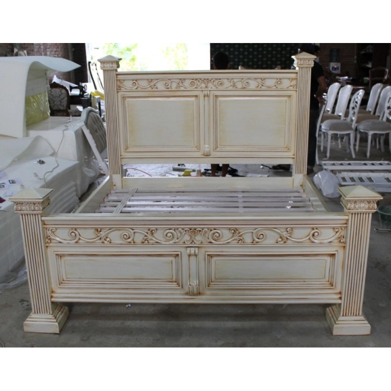 King - Art Classic Hand Carved Painted Bed Furniture White-Labeled King - Art Classic Hand Carved Painted Bed Furniture White-Labeled