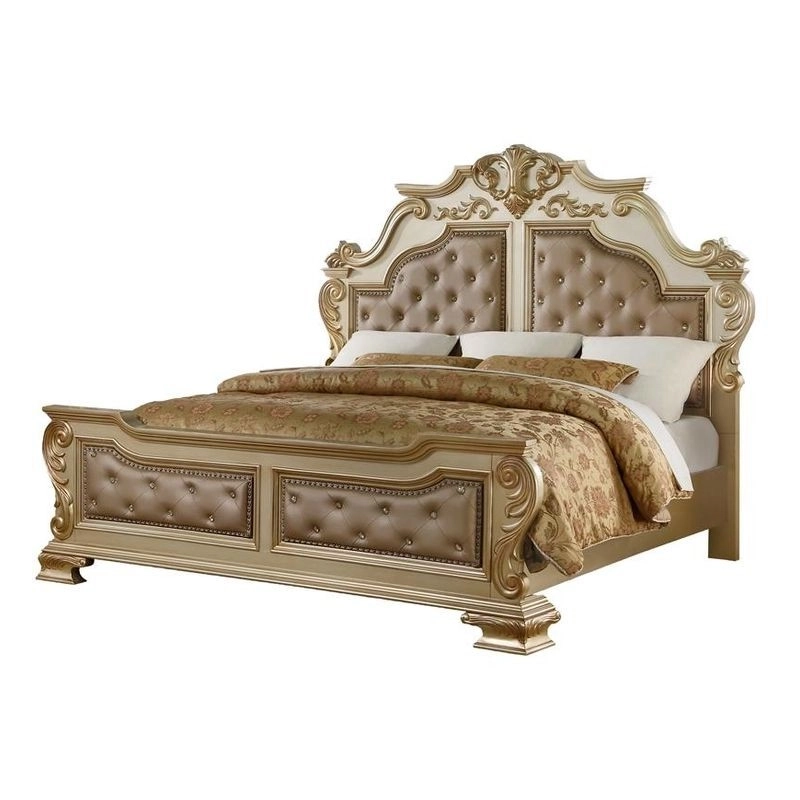 King - Art Classic Hand Carved Painted Bed Furniture White-Label