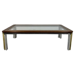 Mulyoharjo Italian Wood, Brass, and Chrome Coffee Table, 1970s Furniture Supplier Indonesia