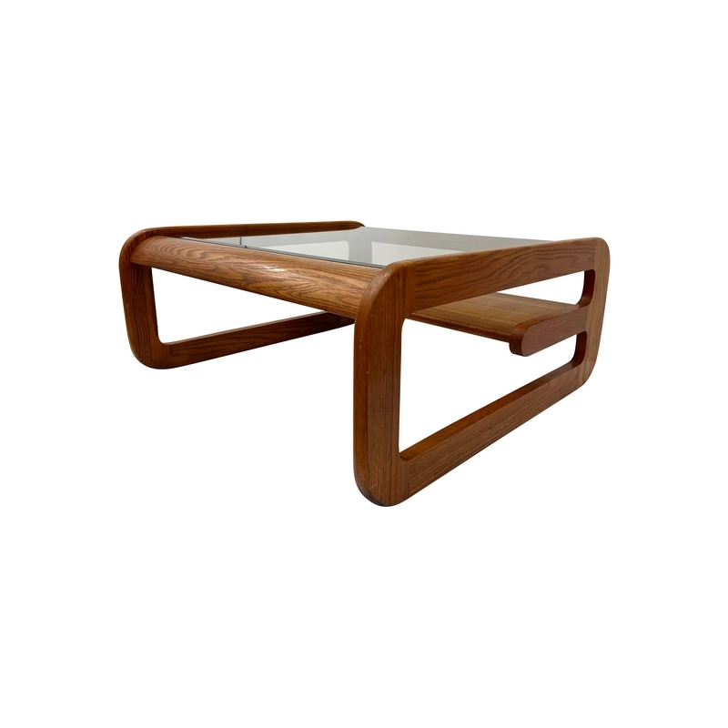 Mulyoharjo Vintage Lou Hodges Wood and Smoked Glass Large Coffee Cocktail Table Furniture Supplier Indonesia