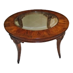 Mulyoharjo 1980s Vintage Glass and Inlaid Wood Coffee Table Furniture Supplier Indonesia