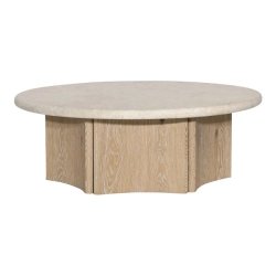 Mulyoharjo Round Wood Scallop & Marble Coffee Table Furniture Supplier Indonesia