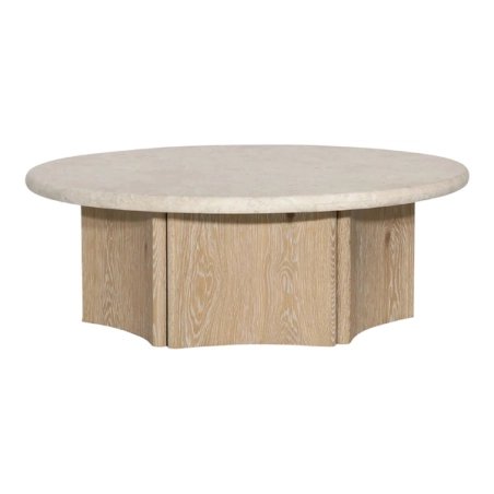 Mulyoharjo Round Wood Scallop & Marble Coffee Table Furniture Supplier Indonesia