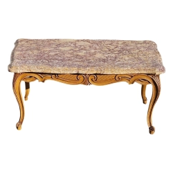 Mulyoharjo Vintage Louis XV Ash Wood & Marble Cocktail Table, 1960s Furniture Supplier Indonesia