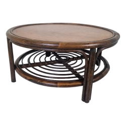 Mulyoharjo Vintage Bamboo & Wood Round Coffee Table, 1970s Furniture Supplier Indonesia