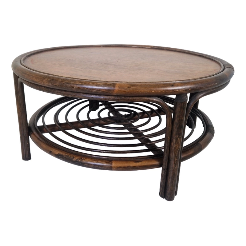 Mulyoharjo Vintage Bamboo & Wood Round Coffee Table, 1970s Furniture Supplier Indonesia Mulyoharjo Vintage Bamboo & Wood Round Coffee Table, 1970s Furniture Supplier Indonesia