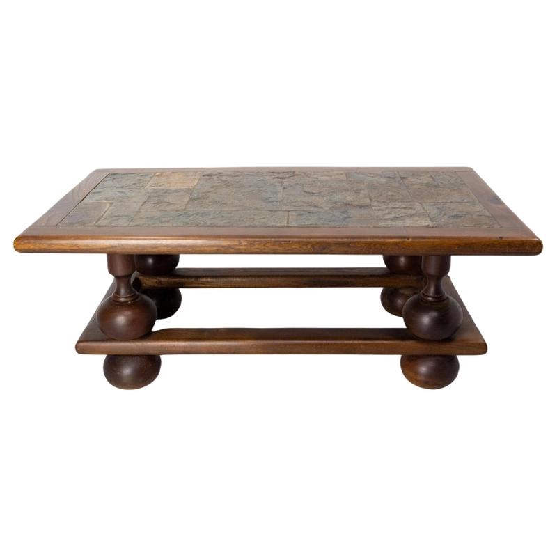 Mulyoharjo Mid-Century French Slate and Wood Coffee Table, 1960s Furniture Supplier Indonesia