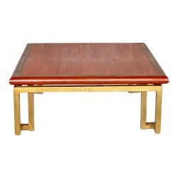 Mulyoharjo Vintage Large Wood and Brass Coffee Table Furniture Supplier Indonesia