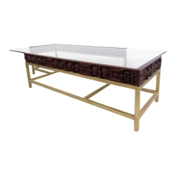 Mulyoharjo Vintage Modern Glass and Carved Wood Coffee Table Furniture Supplier Indonesia