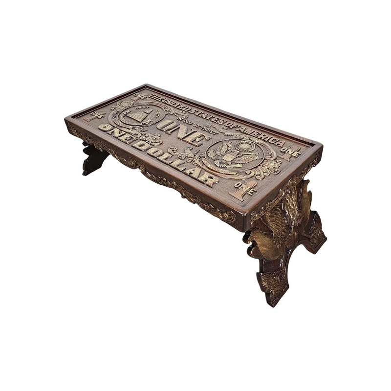 1960s Carved Wood Currency Dollar Bill Coffee Table Mulyoharjo Furniture Supplier Indonesia