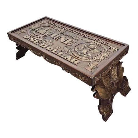 1960s Carved Wood Currency Dollar Bill Coffee Table Mulyoharjo Furniture Supplier Indonesia