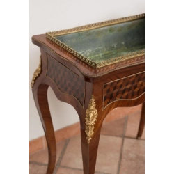 Napoleon III Coffee Table in Polychrome Wood & Golden Bronze