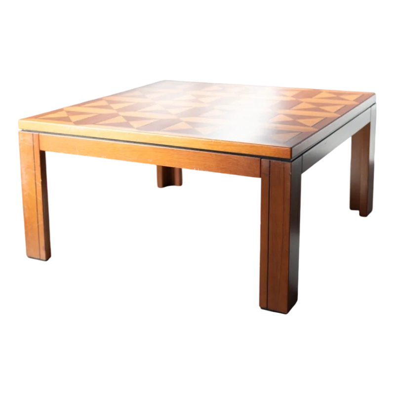 Fox Hunt Design Cherry Wood Inlaid Coffee Table, 1970s Furniture Supplier