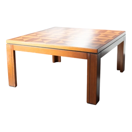 Fox Hunt Design Cherry Wood Inlaid Coffee Table, 1970s Furniture Supplier