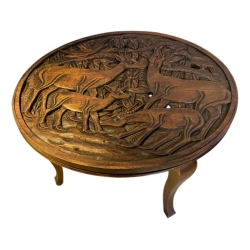 Popular Art Circular Coffee Table in Carved Wood, 1930s-1940s Furniture Supplier