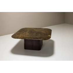 Coffee Table in Wood and Brown-Gold Marble, Italy, 1960s