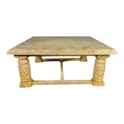 Classical Crackled Wood Base Coffee Table With Stone Top Furniture Supplier