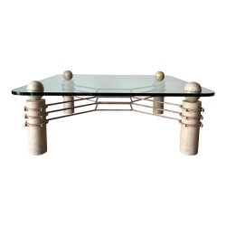 Postmodern Wood and Metal Square Coffee Table With Glass Top Furniture Supplier