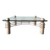 Postmodern Wood and Metal Square Coffee Table With Glass Top Furniture Supplier