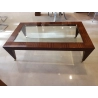 Mulyoharjo 1980s Glass Inlaid in Wood Coffee Table With Brass Roller Feet Furniture Supplier