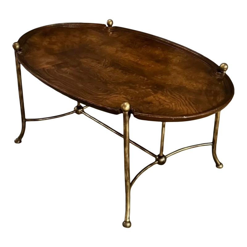 Mid Century Brass & Burl Wood Coffee Table Furniture Supplier