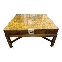 Campaign Style Wood Coffee Table With Brass Accents Furniture Supplier