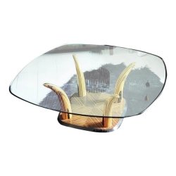 1970s Henredon Zebra Wood Faux Tusk Coffee or Cocktail Table With Glass Top Furniture Supplier