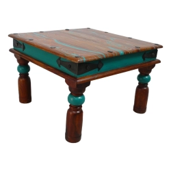 Square Coffee Table in Wood with Artful Turquoise Grain Color, 1980s Furniture Supplier