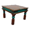 Square Coffee Table in Wood with Artful Turquoise Grain Color, 1980s Furniture Supplier